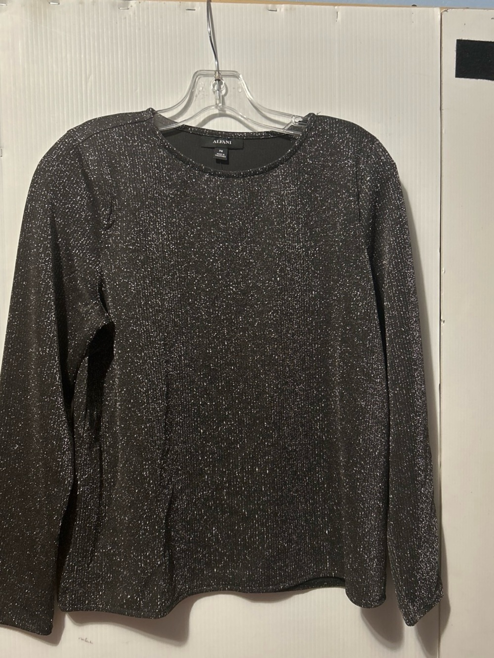 Alfani Black Metallic Crewneck Sweater with Subtle Sparkle